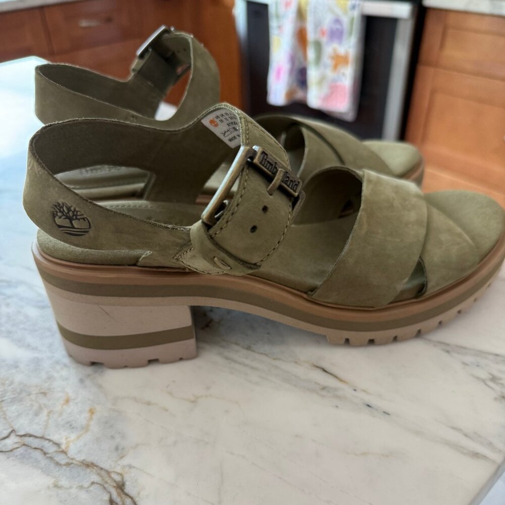 Timberland Green Suede Platform Sandals - Size 8.5